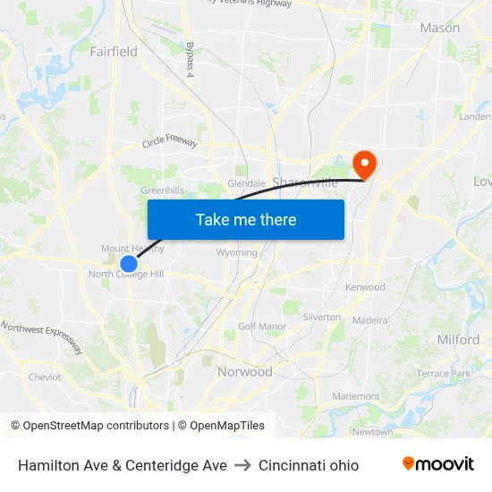 Hamilton Ave & Centeridge Ave to Cincinnati ohio map