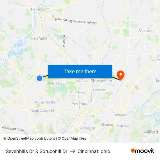 Sevenhills Dr & Sprucehill Dr to Cincinnati ohio map