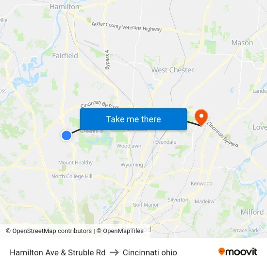 Hamilton Ave & Struble Rd to Cincinnati ohio map