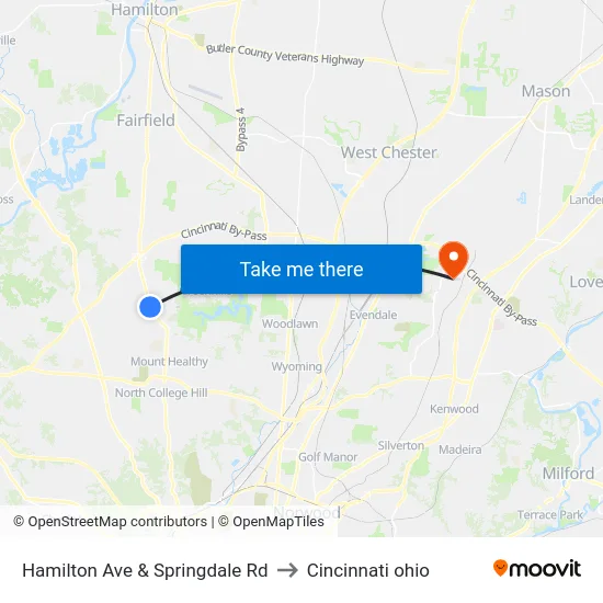Hamilton Ave & Springdale Rd to Cincinnati ohio map