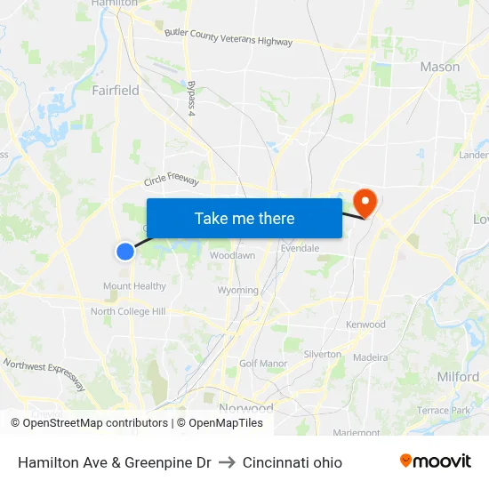 Hamilton Ave & Greenpine Dr to Cincinnati ohio map