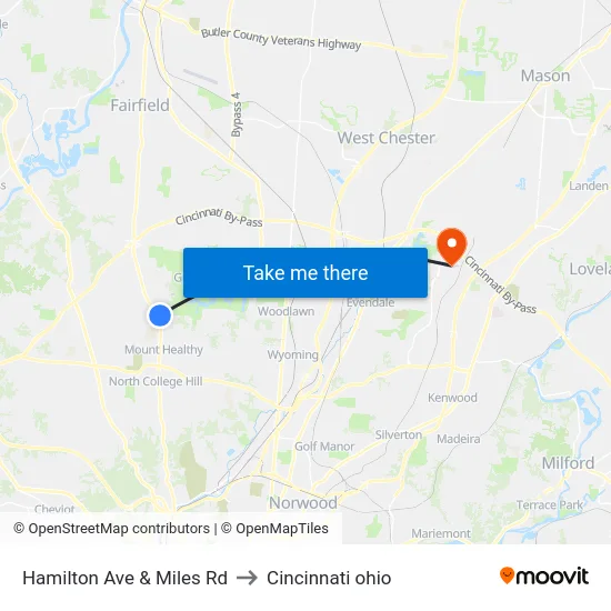 Hamilton Ave & Miles Rd to Cincinnati ohio map
