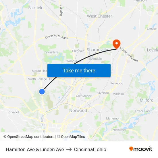 Hamilton Ave & Linden Ave to Cincinnati ohio map