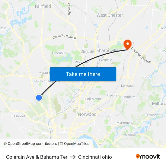 Colerain Ave & Bahama Ter to Cincinnati ohio map