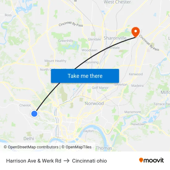 Harrison Ave & Werk Rd to Cincinnati ohio map