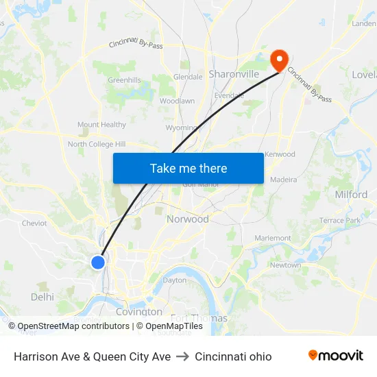 Harrison Ave & Queen City Ave to Cincinnati ohio map