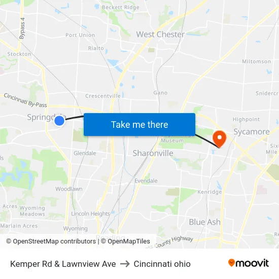 Kemper Rd & Lawnview Ave to Cincinnati ohio map