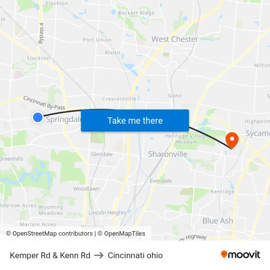 Kemper Rd & Kenn Rd to Cincinnati ohio map