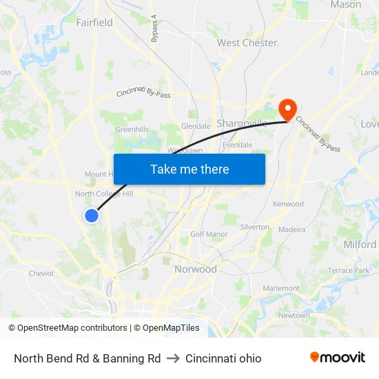 North Bend Rd & Banning Rd to Cincinnati ohio map