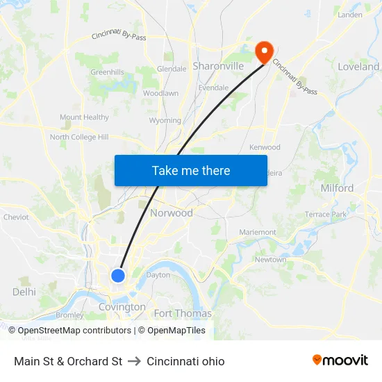 Main St & Orchard St to Cincinnati ohio map