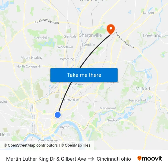 Martin Luther King Dr & Gilbert Ave to Cincinnati ohio map