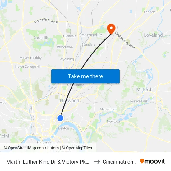 Martin Luther King Dr & Victory Pkwy to Cincinnati ohio map