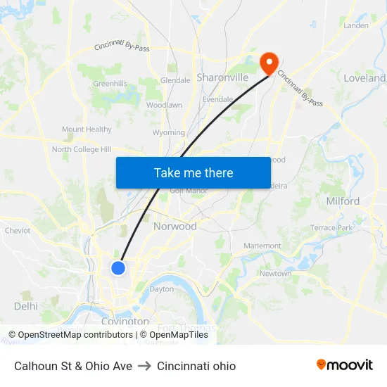Calhoun St & Ohio Ave to Cincinnati ohio map