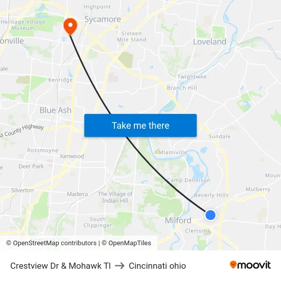 Crestview Dr & Mohawk Tl to Cincinnati ohio map