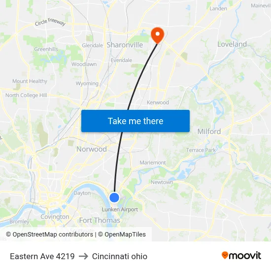 Eastern Ave 4219 to Cincinnati ohio map