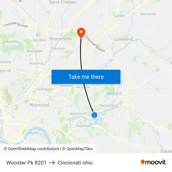 Wooster Pk 8201 to Cincinnati ohio map