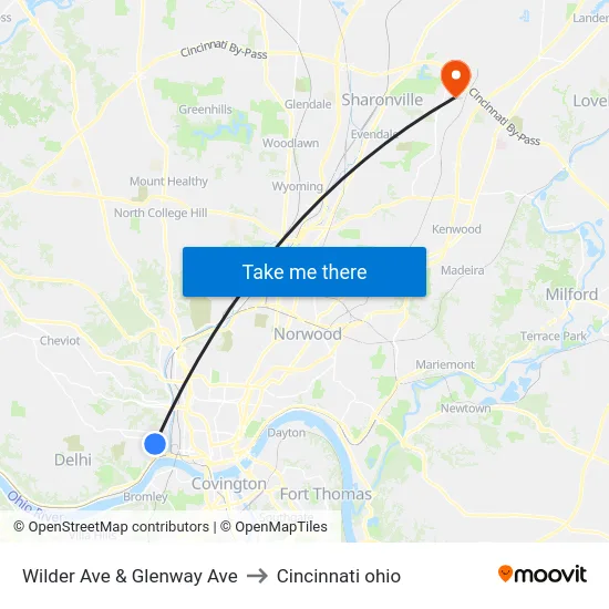 Wilder Ave & Glenway Ave to Cincinnati ohio map