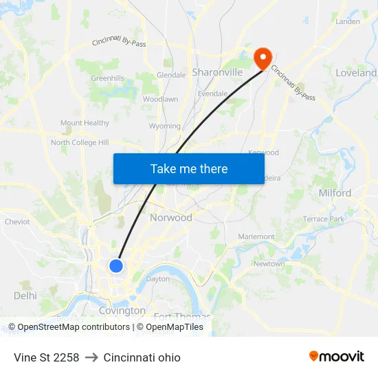 Vine St 2258 to Cincinnati ohio map