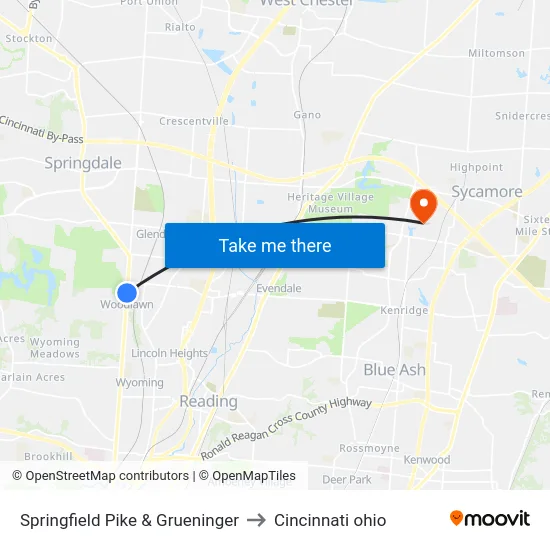 Springfield Pike & Grueninger to Cincinnati ohio map