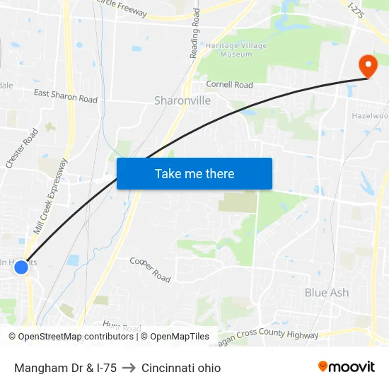 Mangham Dr & I-75 to Cincinnati ohio map