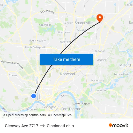 Glenway Ave 2717 to Cincinnati ohio map
