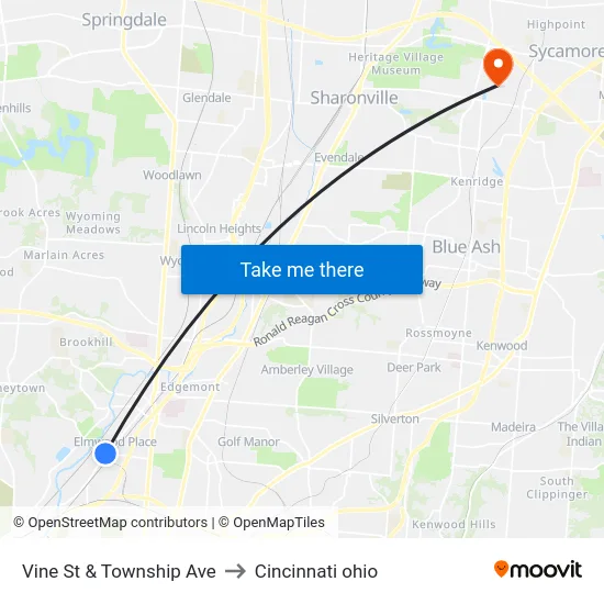 Vine St & Township Ave to Cincinnati ohio map