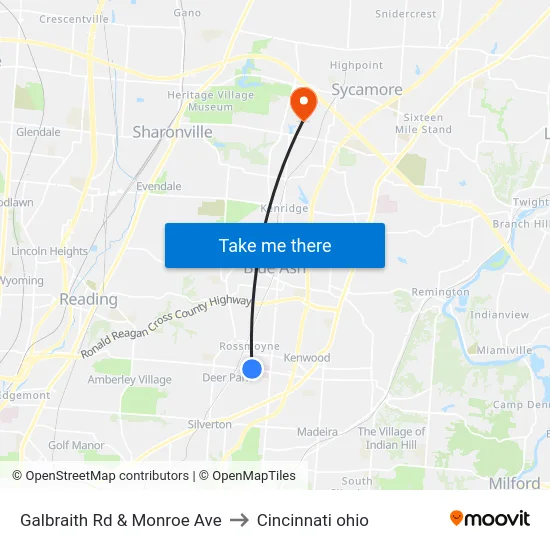 Galbraith Rd & Monroe Ave to Cincinnati ohio map