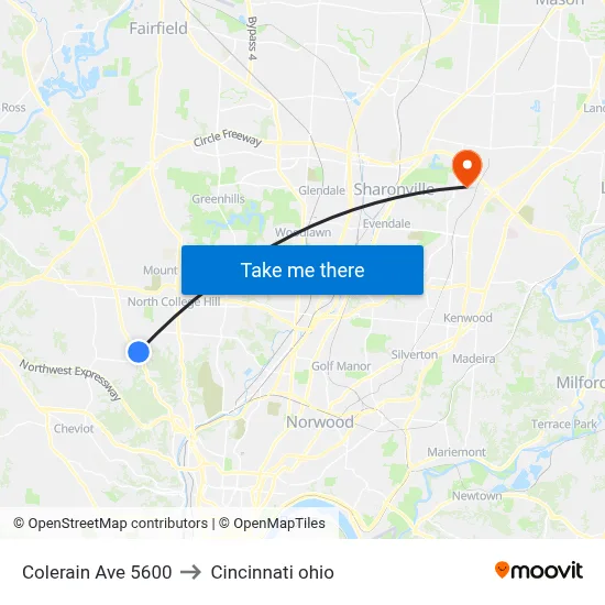 Colerain Ave 5600 to Cincinnati ohio map