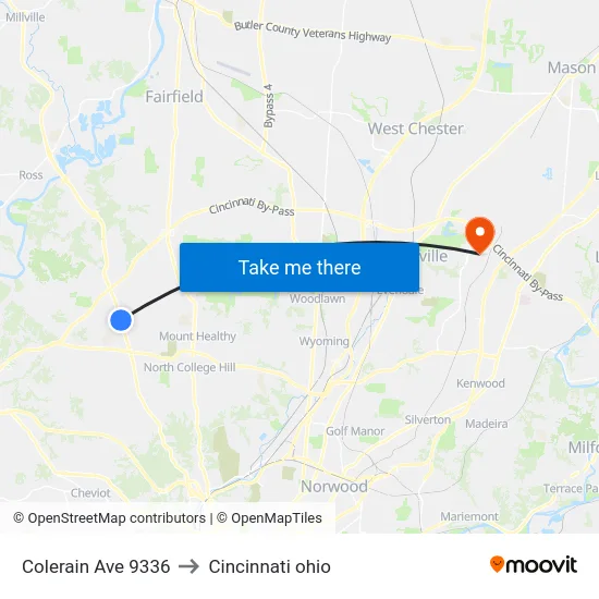 Colerain Ave 9336 to Cincinnati ohio map