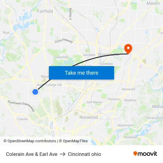 Colerain Ave & Earl Ave to Cincinnati ohio map