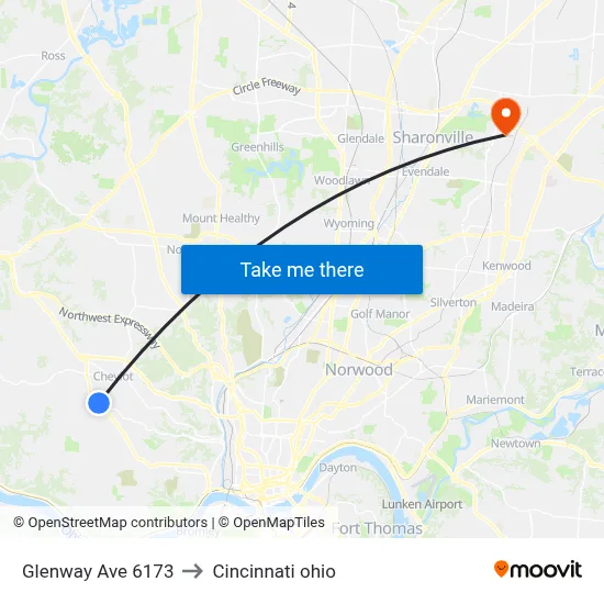 Glenway Ave 6173 to Cincinnati ohio map