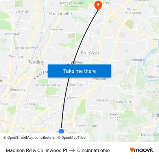 Madison Rd & Collinwood Pl to Cincinnati ohio map