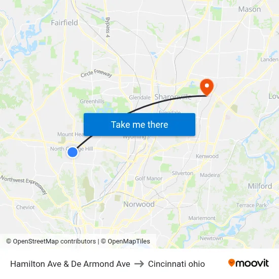 Hamilton Ave & De Armond Ave to Cincinnati ohio map