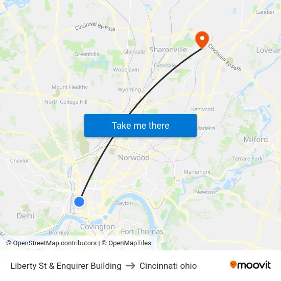Liberty St & Enquirer Building to Cincinnati ohio map