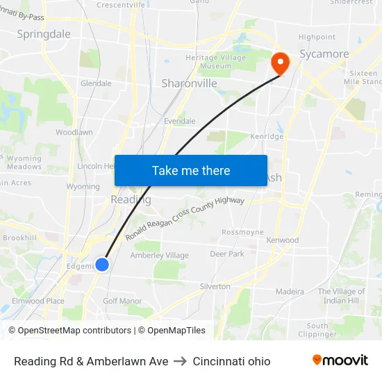 Reading Rd & Amberlawn Ave to Cincinnati ohio map