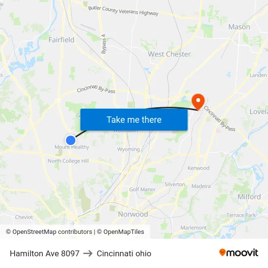 Hamilton Ave 8097 to Cincinnati ohio map