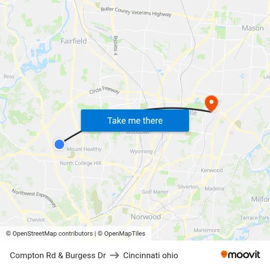 Compton Rd & Burgess Dr to Cincinnati ohio map