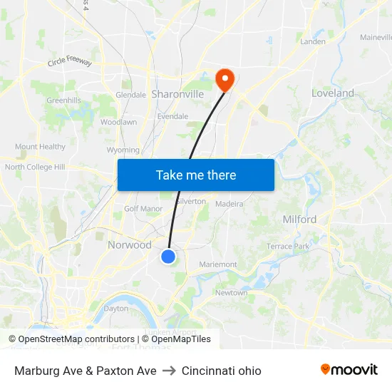 Marburg Ave & Paxton Ave to Cincinnati ohio map