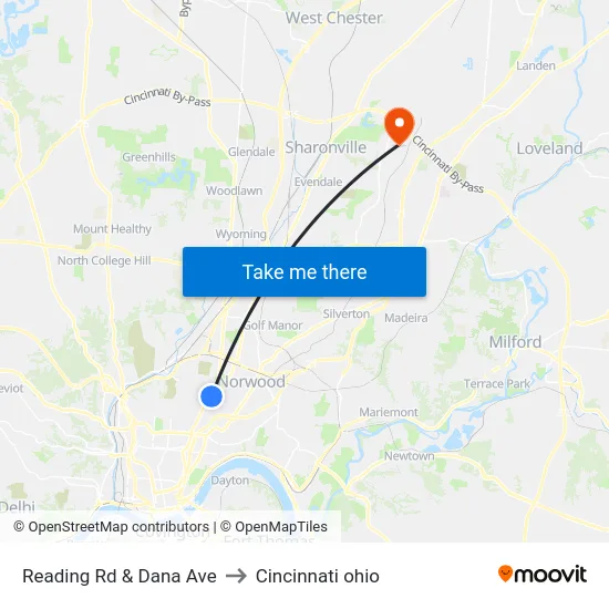 Reading Rd & Dana Ave to Cincinnati ohio map