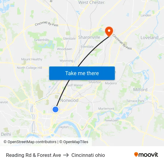 Reading Rd & Forest Ave to Cincinnati ohio map