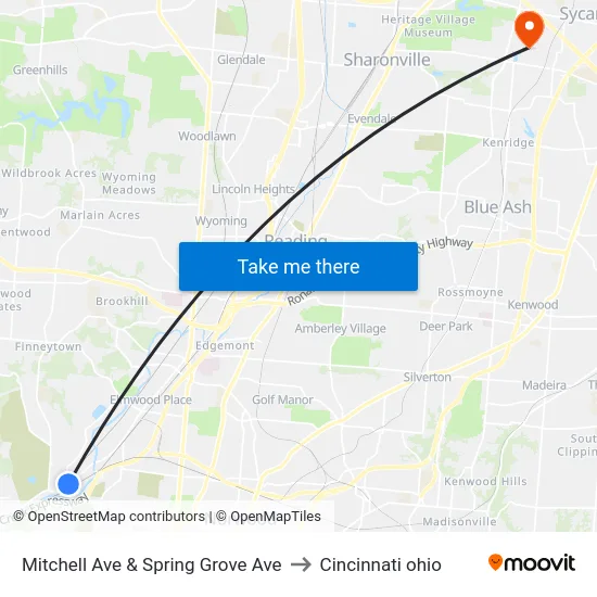 Mitchell Ave & Spring Grove Ave to Cincinnati ohio map