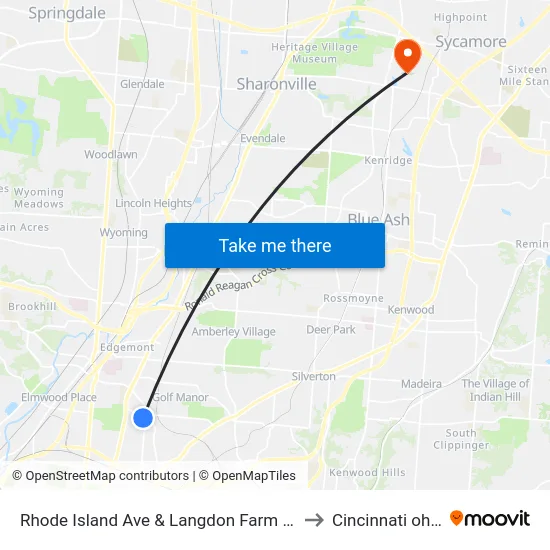 Rhode Island Ave & Langdon Farm Rd to Cincinnati ohio map