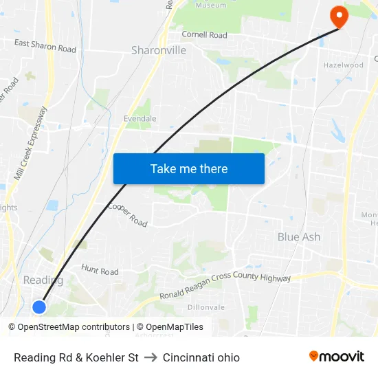Reading Rd & Koehler St to Cincinnati ohio map