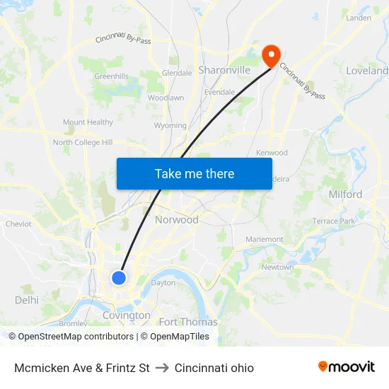 Mcmicken Ave & Frintz St to Cincinnati ohio map