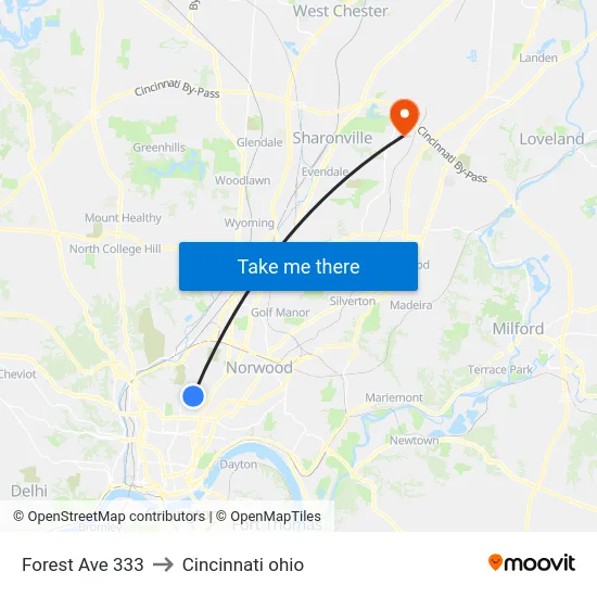 Forest Ave 333 to Cincinnati ohio map
