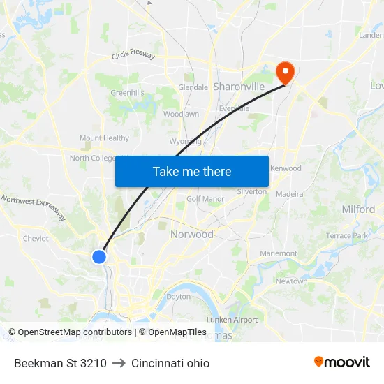Beekman St 3210 to Cincinnati ohio map