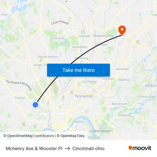 Mchenry Ave & Wooster Pl to Cincinnati ohio map
