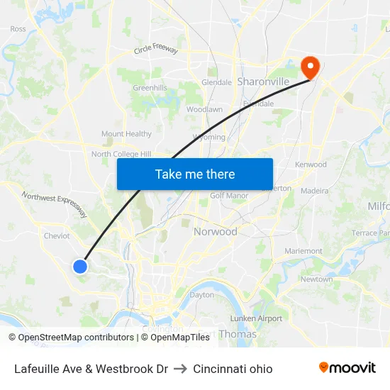 Lafeuille Ave & Westbrook Dr to Cincinnati ohio map