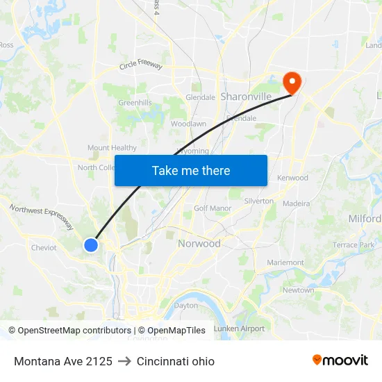 Montana Ave 2125 to Cincinnati ohio map
