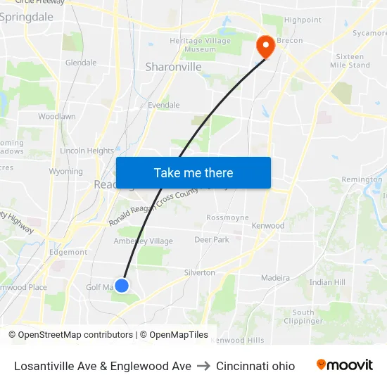 Losantiville Ave & Englewood Ave to Cincinnati ohio map